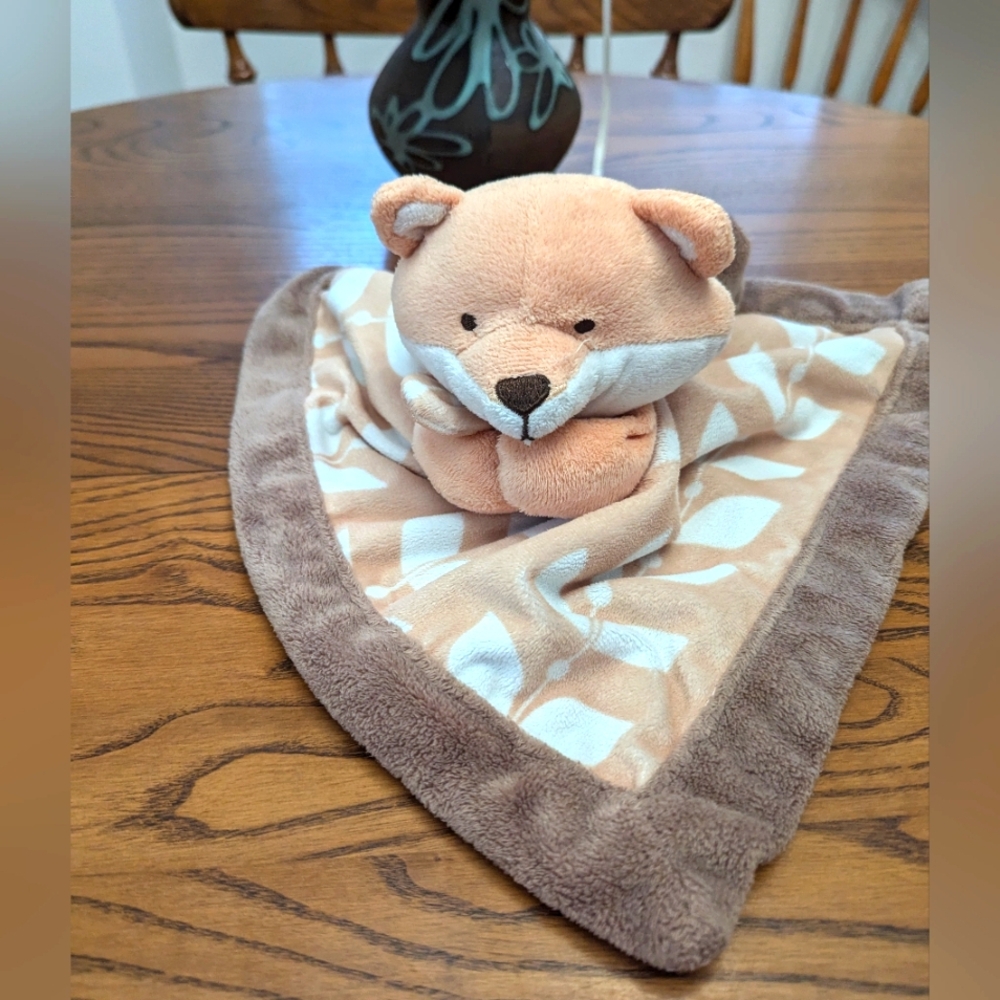 - Carter’s Baby Fox Lovey Plush Security Blanket Leaf Print Orange Tan Bro…